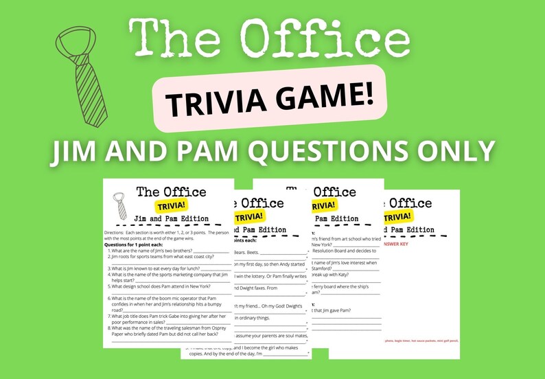 The Office Trivia Game Jim and Pam Questions Only 4 Pages, 3 Rounds, 23