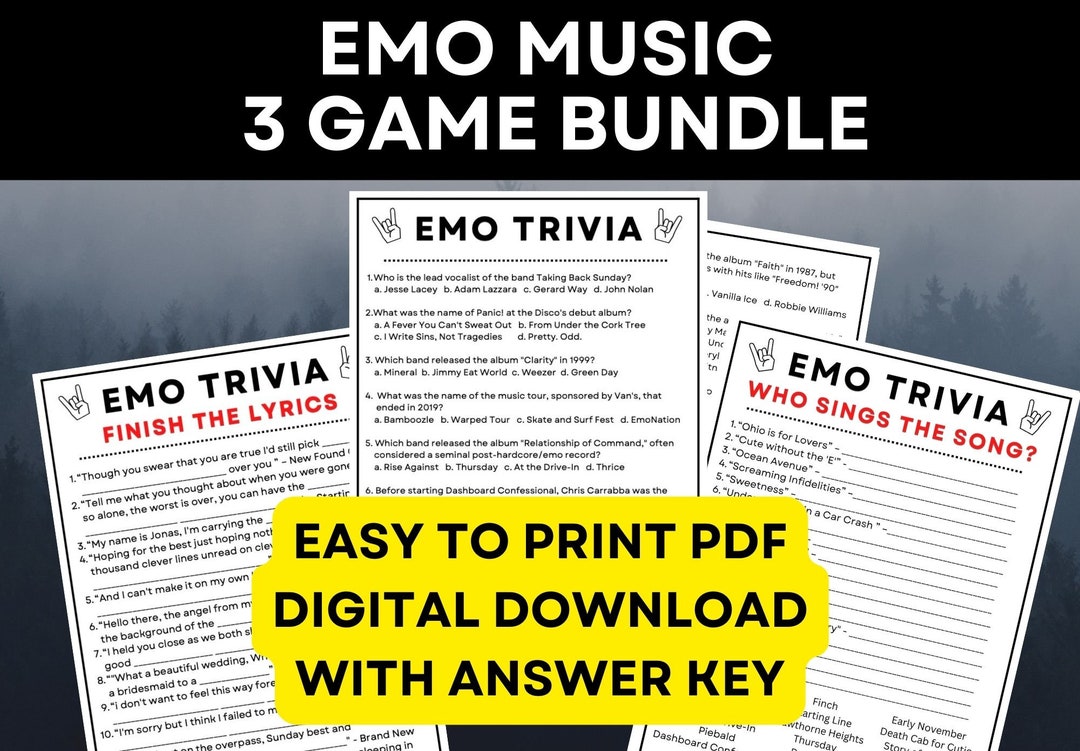 Emo Trivia Bundle Emo Game Night 3 Game Bundle Including Finish the