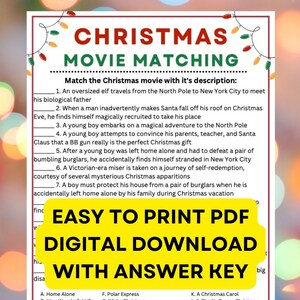 Christmas Movie Matching Game! PDF Instant Digital Download for Adults, For Kids, For Parties