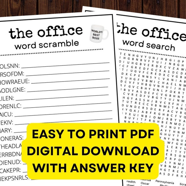 The Office Word Search and Word Scramble! Digital Printable PDF Instant Download Print at Home Games!