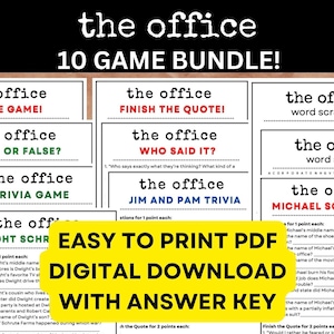 The Office TV Trivia Game - The Ultimate 10 game Office Bundle! Printable Digital Download PDF format, Print at home