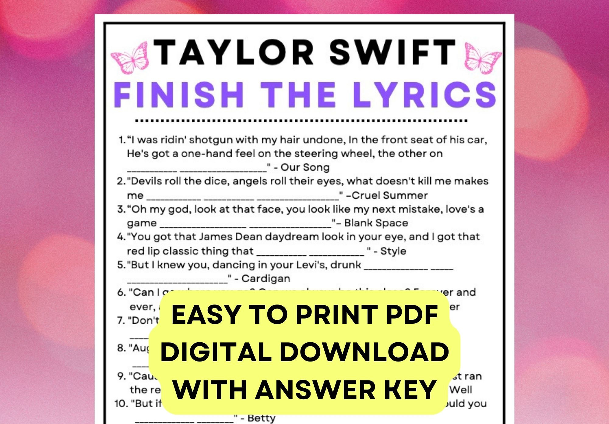 Taylor Swift Song Lyrics Vinyl Textured Sticker – B. Erin Designs