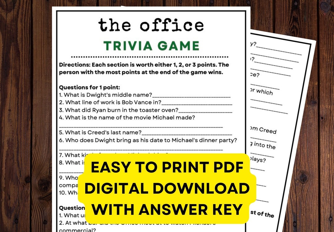 The Office Trivia Game PDF Instant Digital Print at Home Game Etsy