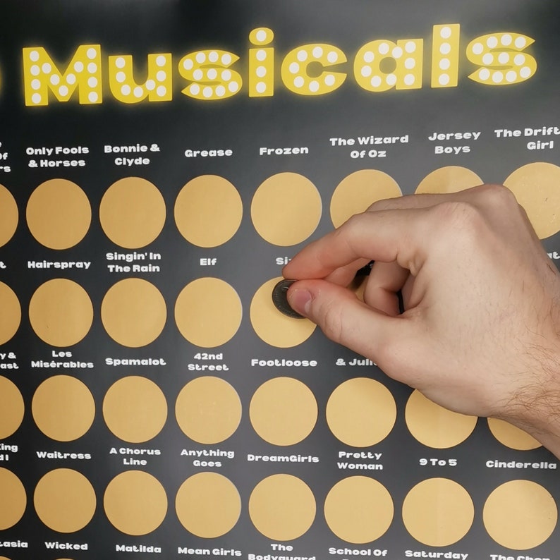 100 Musicals Scratch off Poster Etsy