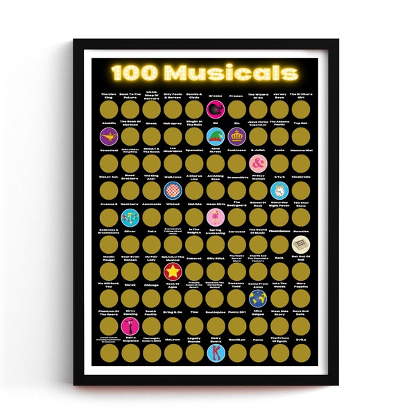 100 Musicals Scratch Off Poster