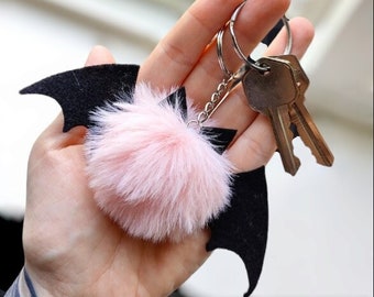 Halloween Cute Fuzzy Bat 4.5"x2" Keychain Gothic Purse Charm - A Must-Have Witchy Accessory for Halloween and Everyday