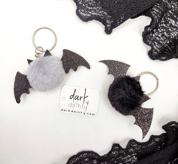 Fuzzy Bat Keychain: Gothic Purse Charm, Witchy Halloween Accessory