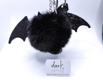 Halloween Cute Gothic Black Fuzzy Bat Keychain Purse Charm 6"X3" - A Must-Have Witchy Accessory for Halloween and Everyday