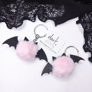 Pink Fuzzy Bat Keychain: Gothic Halloween Accessory