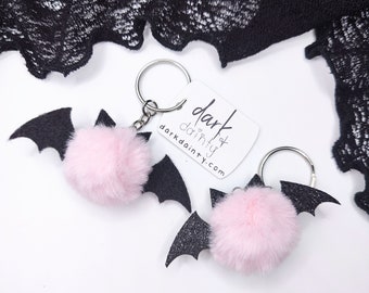 Pink Fuzzy Bat Keychain: Gothic Halloween Accessory
