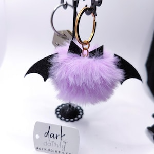 Glitter Witchy Fuzzy Bat Goth Keychain (4.75&quot;x2&quot;) - A Cute and Spooky Accessory for Halloween and Everyday