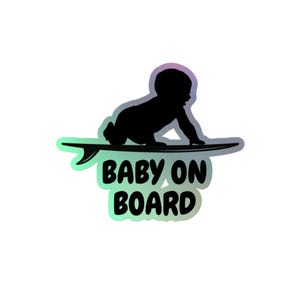 Naklejka surfingowa Baby on Board – 5x5, winylowa naklejka w kolorze czarnym, holograficznym, różowym lub niebieskim