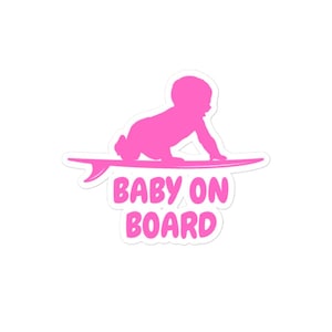 Naklejka surfingowa Baby on Board – 5x5, winylowa naklejka w kolorze czarnym, holograficznym, różowym lub niebieskim