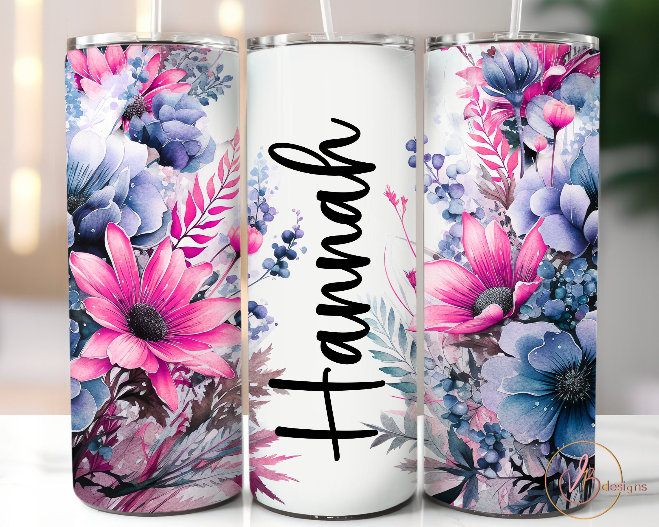 Add Your Own Text Floral Tumbler Wrap PNG, 20oz Skinny Tumbler Sublimation Designs, Add Name Tumbler Design Flowers Tumbler Digital Download