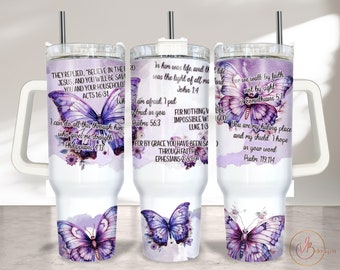 Verse Christian 40oz Tumbler Wrap Sublimation PNG, Religious 40oz Wrap, 40oz Sublimation Design, Bible Verse 40oz Quencher, 40oz Butterfly