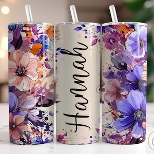 Add Your Own Text Tumbler Wrap PNG, 20oz Skinny Tumbler Sublimation Designs, Purple Floral Tumbler PNG, Digital Download PNG File