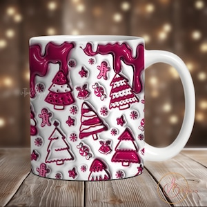 Christmas 3D Mug Wrap PNG, Inflated Mug Design Sublimation, Puffy Mug PNG, 11oz Mug Wrap, 15oz Mug Wrap, Christmas Mug Design