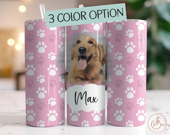 Dog Picture Tumbler Wrap PNG, Dog Tumbler PNG, 20oz Skinny Tumbler, Dog Photo Sublimation Designs, Digital Download, Add Dog Name PNG