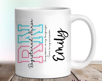 RN Nurse Mug Wrap PNG, Registered Nurse Sublimation Design for 11oz Mug 15oz Mug, Medical Coffee Cup Printable Nurse Gift, Mug Png