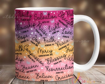 Verse Christian Mug Sublimation Design, Faith Mug Wrap PNG, 11 oz Mug Wrap, 15 oz Mug Wrap, Christian Mug Wrap Sublimation Religious Mug PNG