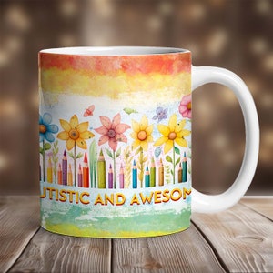 Autisme koffiemok wrap PNG, mok sublimatie ontwerpen, 11 oz mokomslag, 15 oz mokomslag, autisme mok sjabloon voor sublimatie, digitale download