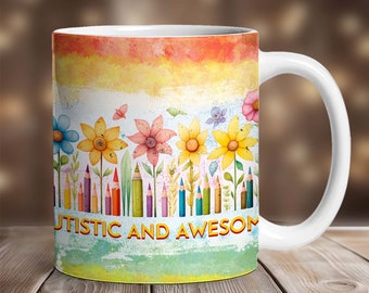 Envoltura para taza de café con autismo PNG, diseños de sublimación de tazas, envoltura para taza de 11 oz, envoltura para taza de 15 oz, plantilla de taza con autismo para sublimación, descarga digital