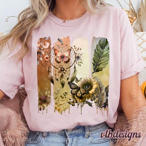 Boho Wildflowers PNG Design, Boho Feathers Flowers PNG Files, Dreamcatcher Sublimation PNG, Butterfly Floral Shirt Png, Tshirt Digital png