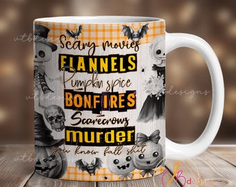 Horror Halloween Png, Coffee Mug Wrap, 11oz Mug Wrap, 15oz Mug Wrap Sublimation Png, Cute Ghost Mug Wrap, Mug Png, Download File