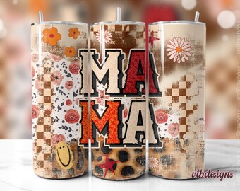 Western Leopard Mama Tumbler Wrap PNG, Trendy Mama Cowgirl