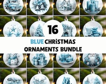 Blaues Weihnachtsrunden Verzierung PNG Bündel, Sublimationsverzierungsentwürfe, Weihnachtsverzierungen Sublimationsbündel