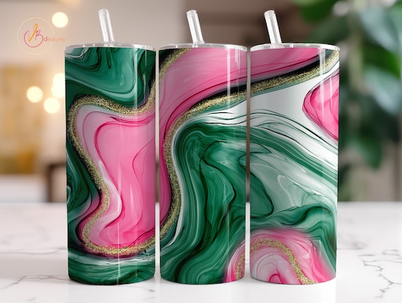Pink Tumbler Wrap PNG, Tumbler Designs, Skinny Tumbler, 20oz Sublimation Tumbler Designs, Emerald Agate Tumbler Wrap, Digital Download, PNG