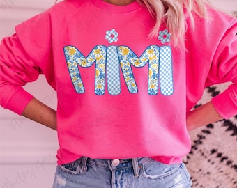 Blue Floral Mimi Nana Gigi Floral Checkered Bundle Png, Mothers Day Png, Preppy Gigi, Pink Mimi with Kids Names Png, Mom Life Png, Mom Png