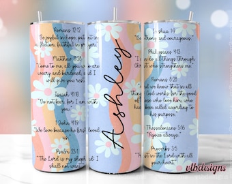 Bible Verses 20 oz Skinny Tumbler Christian Tumbler Wrap Affirmations Tumbler, Bible Tumbler PNG, Add Your Own Name Tumbler Digital Download