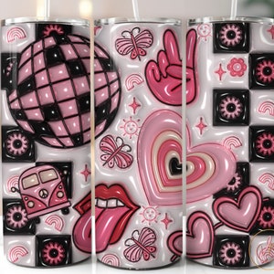 Retro Puffy Tumbler Wrap PNG, 20 oz Skinny Tumbler Sublimation, Inflated Tumbler Wrap, Instant Digital Download, Puff Tumbler Design