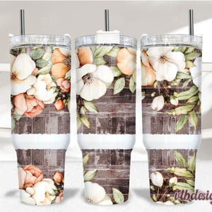 Floral 40oz Tumbler Wrap Sublimation PNG Wood 40oz Tumbler PNG, Retro 40oz Sublimation Design, Vintage 40oz Quencher