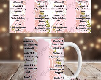 Verses Christian Mug Wrap, Sublimation Design, Faith Mug Wrap PNG