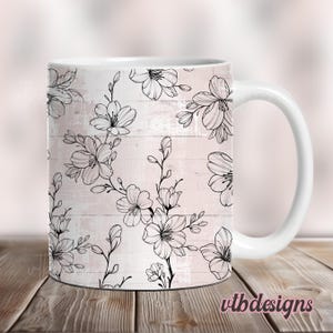 Floral Mug Wrap Png Sublimation Designs, White and lack Name Mug Wrap PNG, 11 oz Mug Wrap, 15 oz Mug Wrap, Mug Wrap Sublimation, Text Mug
