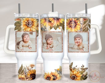 40oz Picture Tumbler Wrap Sublimation PNG, Sunflower 40oz Tumbler PNG, 40oz Sublimation Design, Add Photo PNG Tumbler Design Download