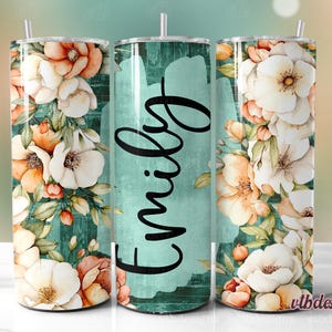 Floral Tumbler Wrap PNG Sublimation Designs 20oz Skinny Tumbler Add Name Tumbler Design Flowers Tumbler, Digital Download