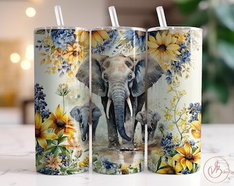 Elephant and Baby Tumbler Wrap PNG 20 oz Skinny Tumbler Sublimation Designs Digital Download Seamless Tumbler Animals Tumbler Design PNG