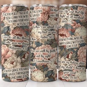 Bible Verses 20 oz Skinny Tumbler Affirmations Tumbler, Christian Quotes, Sublimation Wrap Tumbler Digital Download, Christian Floral