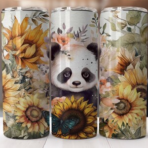 Baby Panda Tumbler Wrap PNG 20 oz Skinny Tumbler Sublimation Designs Digital Download, Watercolor Seamless Wild Animals Tumbler Design PNG