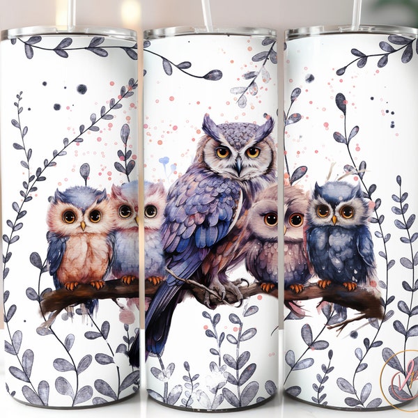 Family Owl Tumbler Wrap PNG, 20 oz Skinny Tumbler Sublimation Designs Digital Instant Download, Owl Sublimation Tumbler, Bird Tumbler PNG