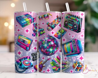 80's Tumbler Wrap, 80's Sublimation Tumbler Designs, 20oz Skinny Tumbler Design Png, Retro Tumbler, Vintage 1980's png, Digital File