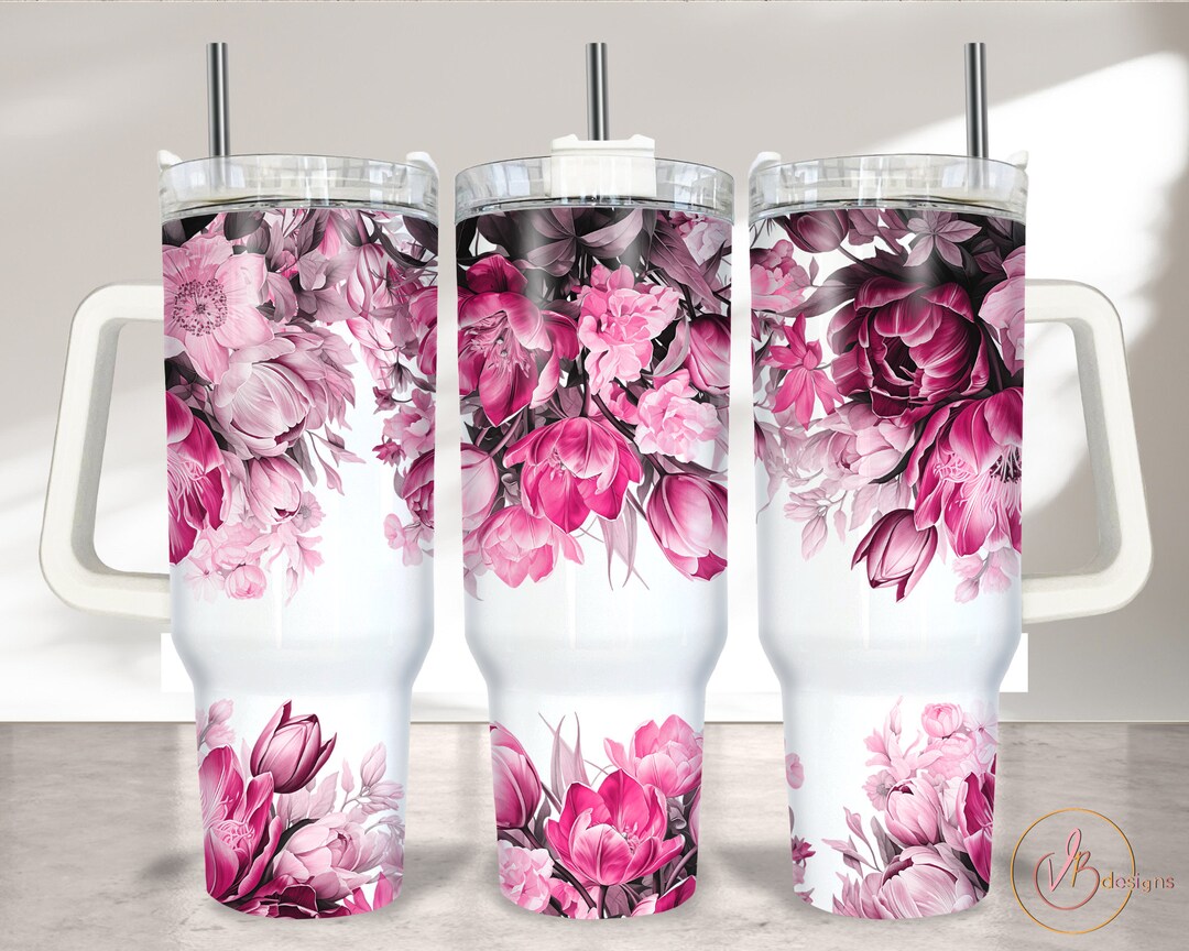 Pink Floral 40oz Quencher Tumbler Wrap PNG Tumbler Design Sublimation ...
