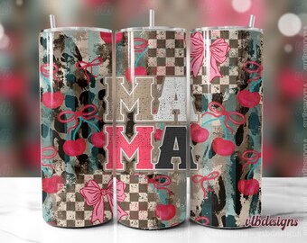 Western Cherry Mama Tumbler Wrap PNG, Trendy Mama Cowgirl
