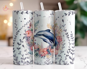Dolphin Tumbler Wrap PNG 20 oz Skinny Tumbler Sublimation Designs Digital Download, Seamless Tumbler PNG Sea Tumbler Design PNG
