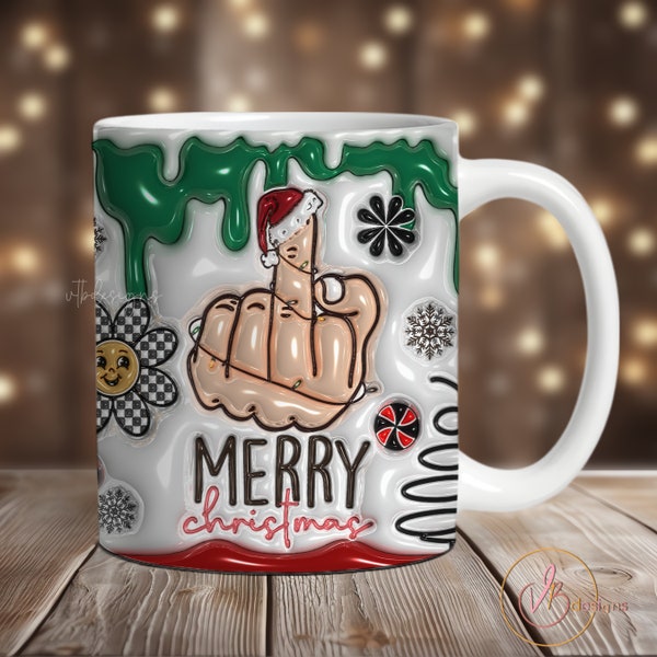 3D Christmas Inflated Mug Wrap, Puffy Xmas Mug Sublimation Design, 11oz Mug Wrap, 15oz Mug Wrap, Fun Christmas Mug Design, Christmas Gift