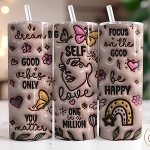 Affirmations Puffy Tumbler Wrap, 3D Puffy Positive Tumbler Wrap Design, Inflated Tumbler 20oz Sublimation Design PNG, Skinny Tumbler Wrap