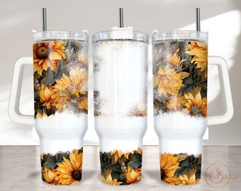 Sunflower 40oz Tumbler Wrap Sublimation PNG, Floral 40oz Wrap, 40oz Sublimation Design, Seamless Floral 40oz Quencher, Add Name Tumbler